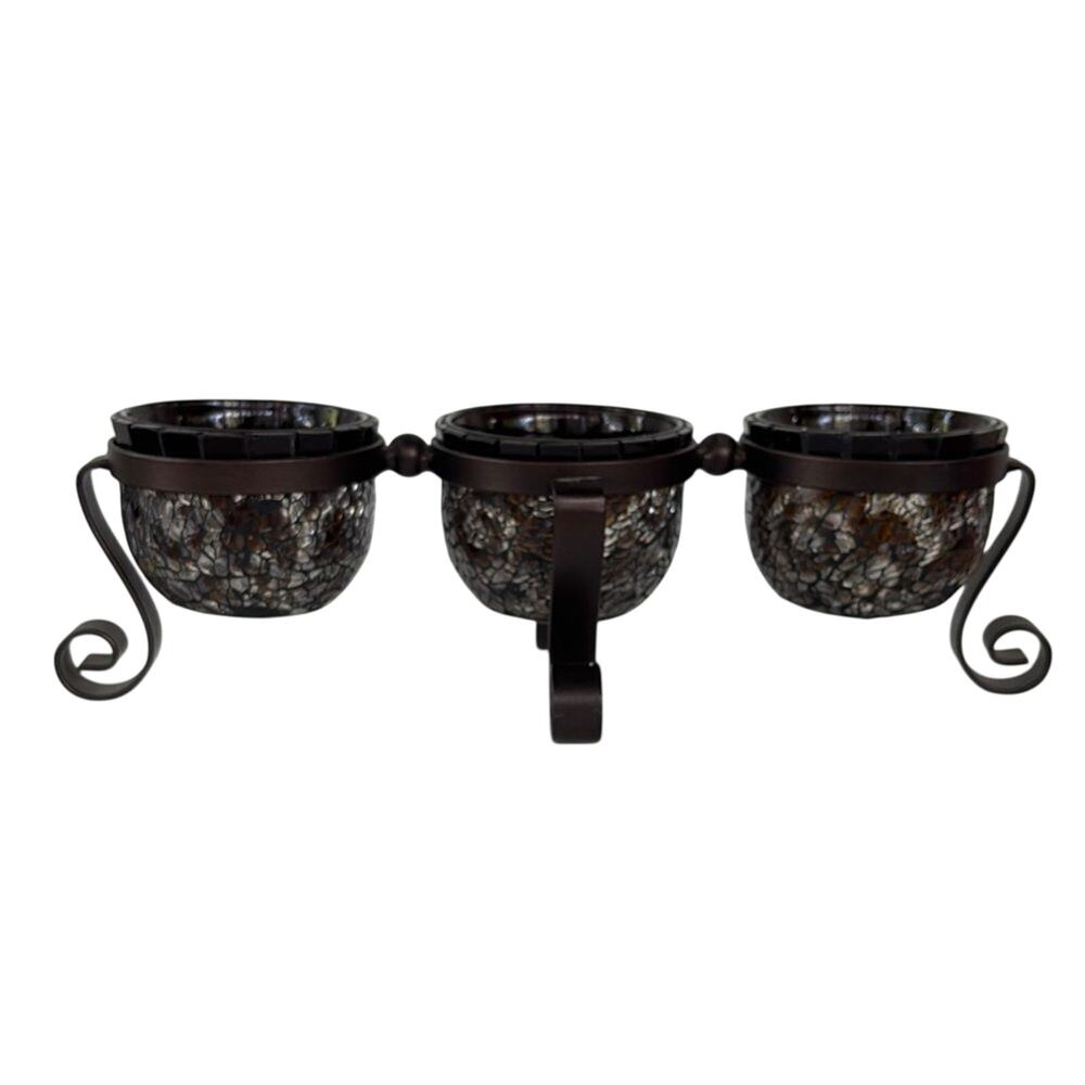 PartyLite Dark Bronze Mosaic Triple Tealight Candle Holder 12” long